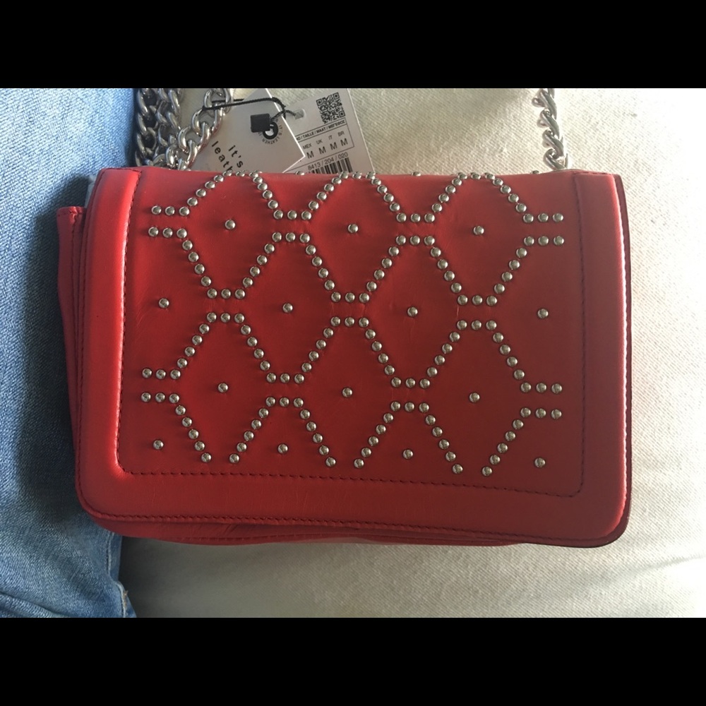 Zara small red leather handbag with silver